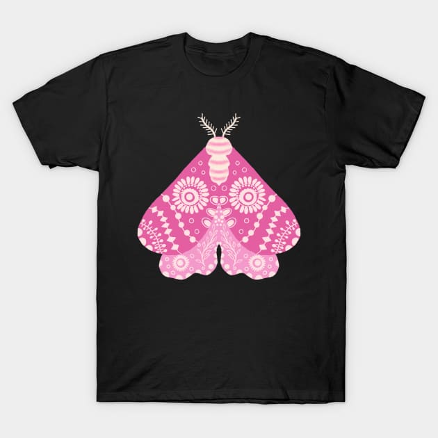 Folk Art Moth in Hot Pink T-Shirt by MarcyBrennanArt